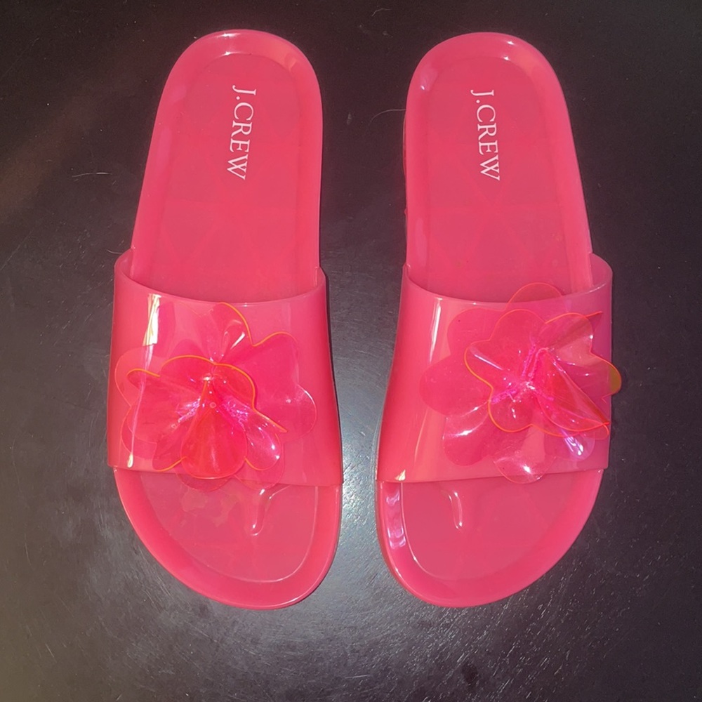 Jcrew pink jelly flowers pool slides size 7 NWOB